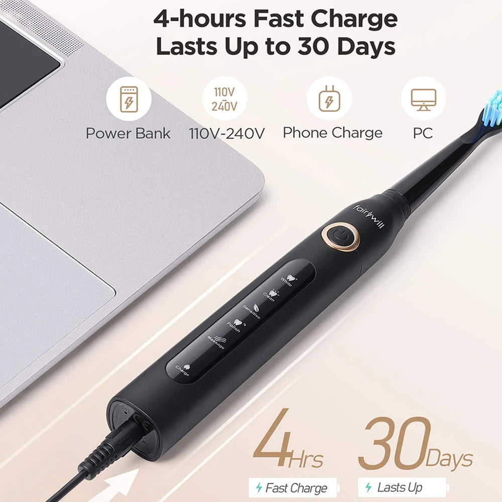 Fairywill FW507 Rechargeable Sonic Electric Toothbrush with 8 Replacement Heads & Travel Case