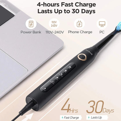 Fairywill FW507 Rechargeable Sonic Electric Toothbrush with 8 Replacement Heads & Travel Case