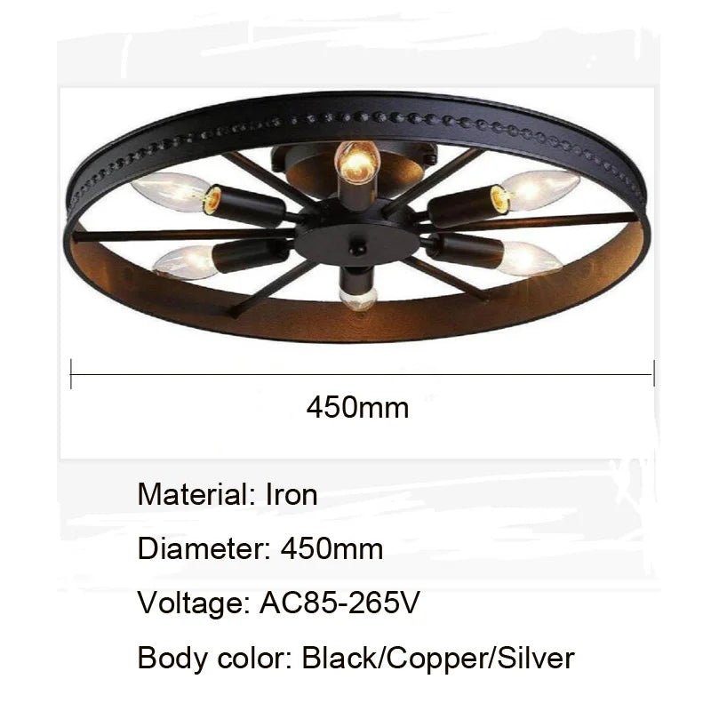 Round Ceiling Lamp Industrial Light Design Kitchen Living Room Bedroom Lighting Fixture Amercian E14 Vintage Iron Ceiling Light