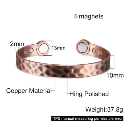 Vinterly Vintage Pure Copper Magnetic Cuff Bracelet, Adjustable for Men & Women