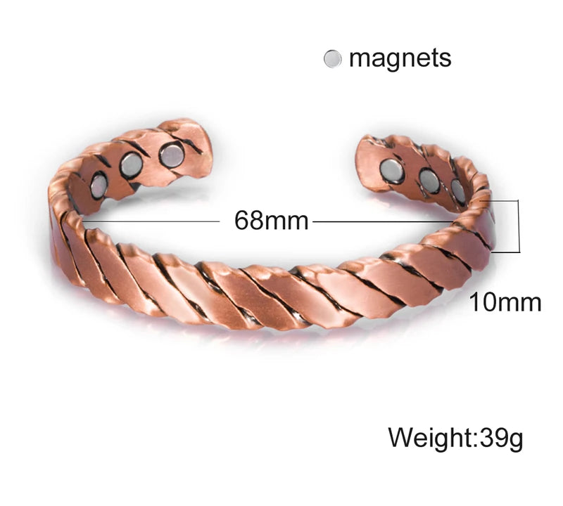 Vinterly Pure Copper Bracelets Men Magnetic Arthritis Relief Adjustable Magnets Cuff Banglse Health Energy Jewelry Women Men