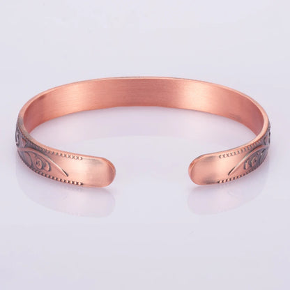 Women’s Adjustable Magnetic Copper Bracelet with Vintage Floral Design, 9mm