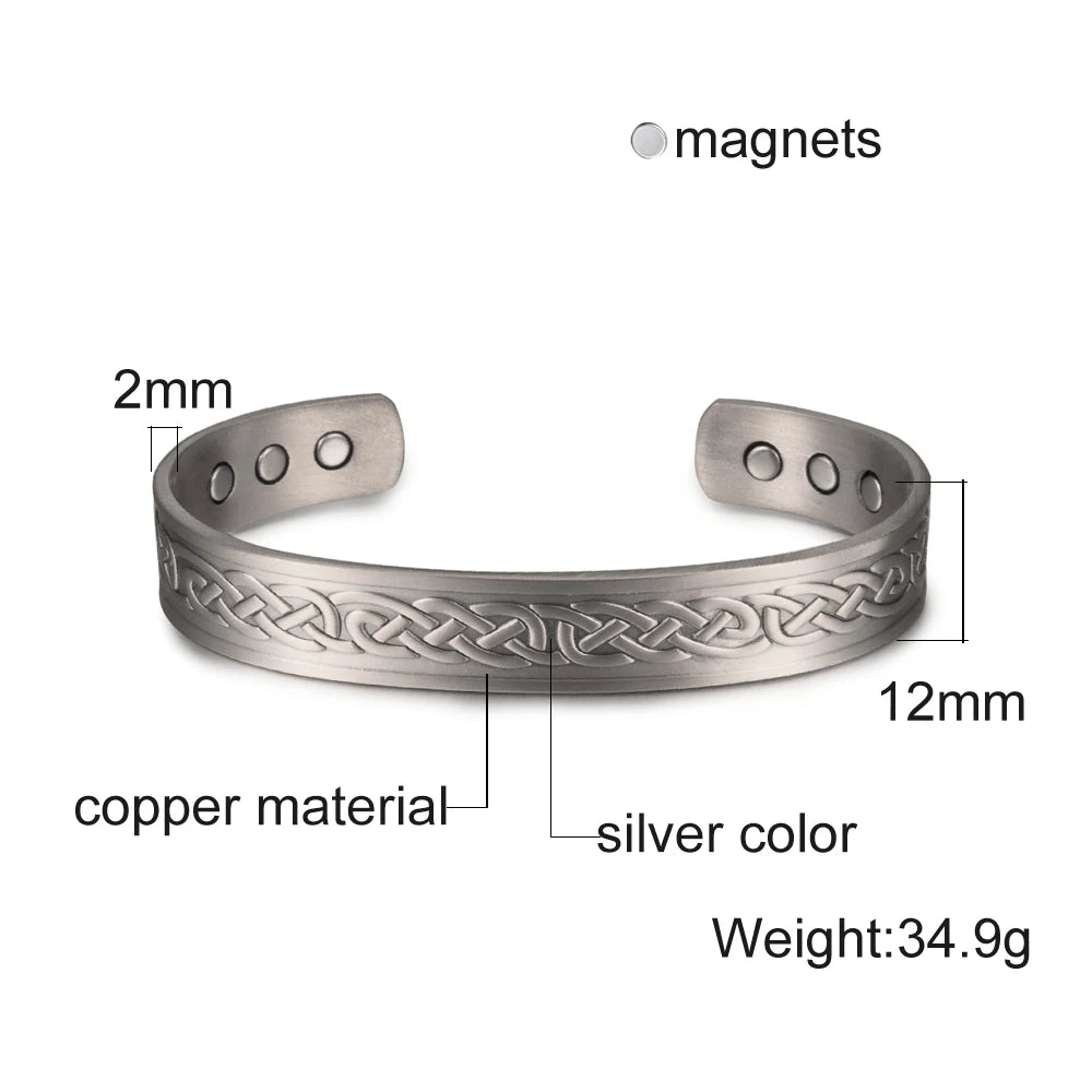 Vinterly Vintage Pure Copper Magnetic Cuff Bracelet, Adjustable for Men & Women