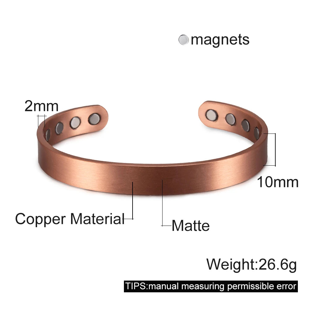 Vinterly Vintage Pure Copper Magnetic Cuff Bracelet, Adjustable for Men & Women