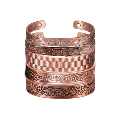 Vinterly Vintage Pure Copper Magnetic Cuff Bracelet, Adjustable for Men & Women