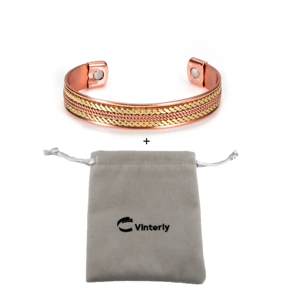 Women’s Twisted Pure Copper Magnetic Cuff Bracelet, Adjustable, 11mm Wide