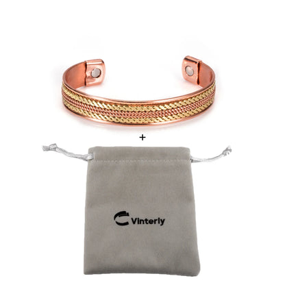 Women’s Twisted Pure Copper Magnetic Cuff Bracelet, Adjustable, 11mm Wide