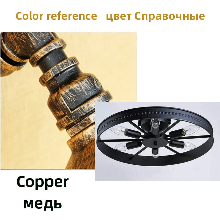 Round Ceiling Lamp Industrial Light Design Kitchen Living Room Bedroom Lighting Fixture Amercian E14 Vintage Iron Ceiling Light