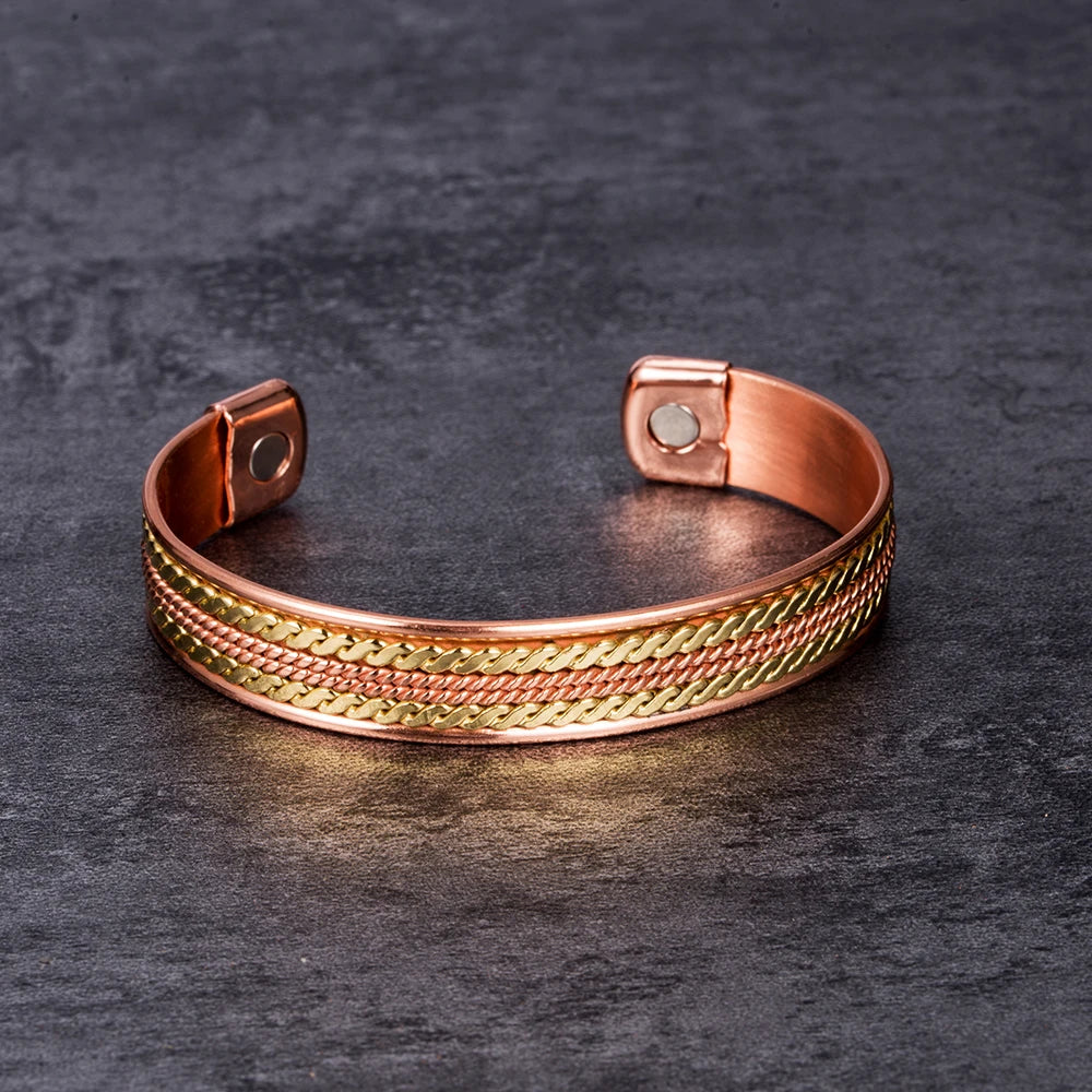 Women’s Twisted Pure Copper Magnetic Cuff Bracelet, Adjustable, 11mm Wide