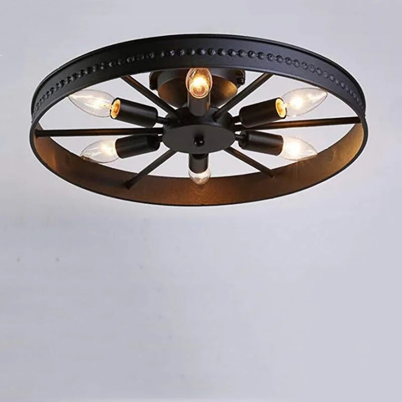Round Ceiling Lamp Industrial Light Design Kitchen Living Room Bedroom Lighting Fixture Amercian E14 Vintage Iron Ceiling Light