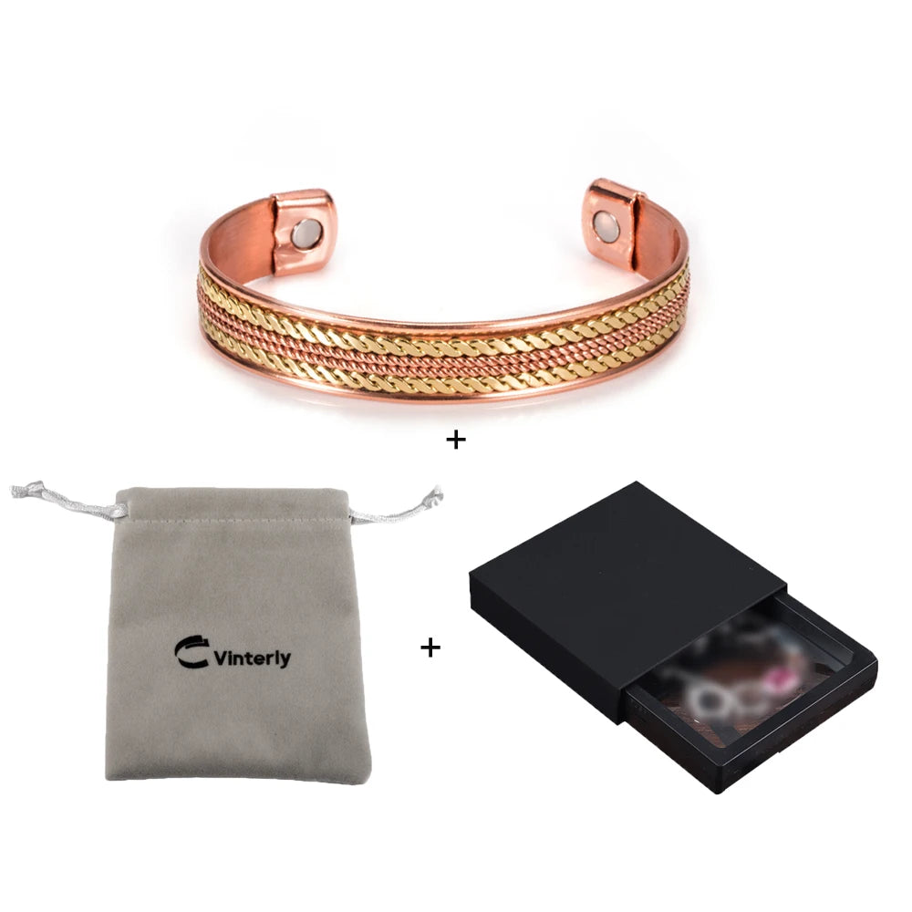 Women’s Twisted Pure Copper Magnetic Cuff Bracelet, Adjustable, 11mm Wide