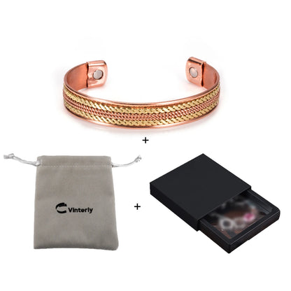 Women’s Twisted Pure Copper Magnetic Cuff Bracelet, Adjustable, 11mm Wide