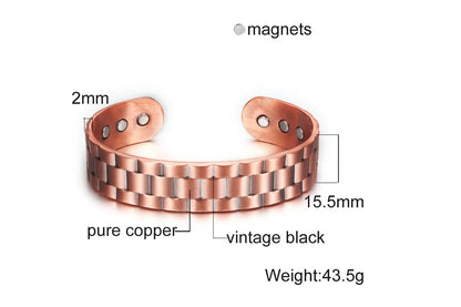 Vinterly Vintage Pure Copper Magnetic Cuff Bracelet, Adjustable for Men & Women