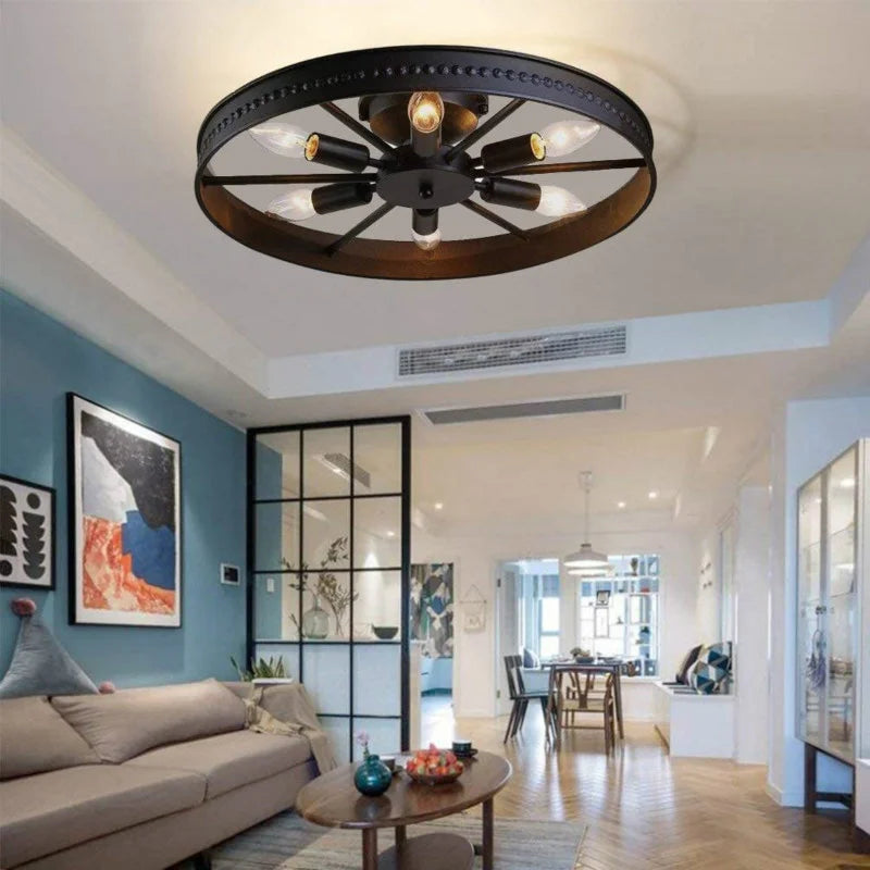 Round Ceiling Lamp Industrial Light Design Kitchen Living Room Bedroom Lighting Fixture Amercian E14 Vintage Iron Ceiling Light