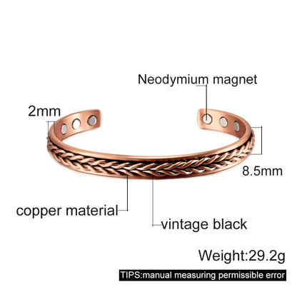 Women’s Pure Copper Magnetic Cuff Bracelet, Adjustable, 8.3mm Wide