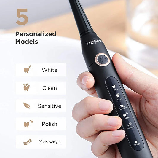 Fairywill FW507 Rechargeable Sonic Electric Toothbrush with 8 Replacement Heads & Travel Case