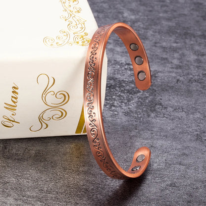 Women’s Pure Copper Magnetic Cuff Bracelet, Adjustable, 8.3mm Wide
