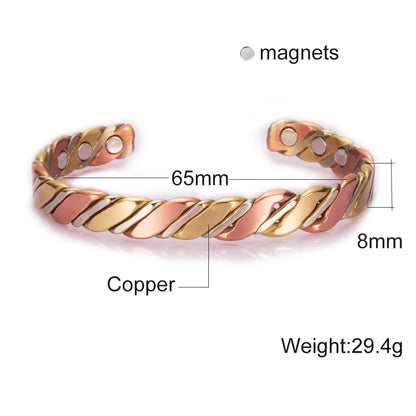 Vinterly Women’s Twisted Copper Magnetic Cuff Bracelet, Adjustable, Rose Gold Tone