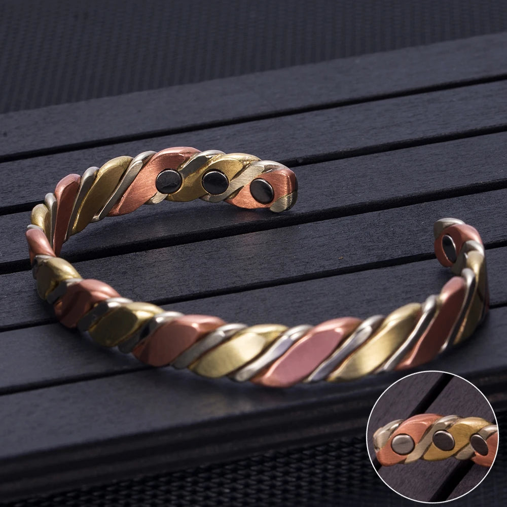 Vinterly Women’s Twisted Copper Magnetic Cuff Bracelet, Adjustable, Rose Gold Tone