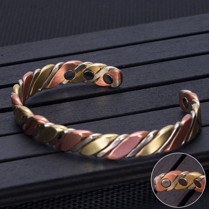 Vinterly Women’s Twisted Copper Magnetic Cuff Bracelet, Adjustable, Rose Gold Tone
