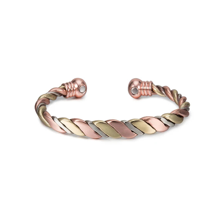 Vinterly Women’s Twisted Copper Magnetic Cuff Bracelet, Adjustable, Rose Gold Tone