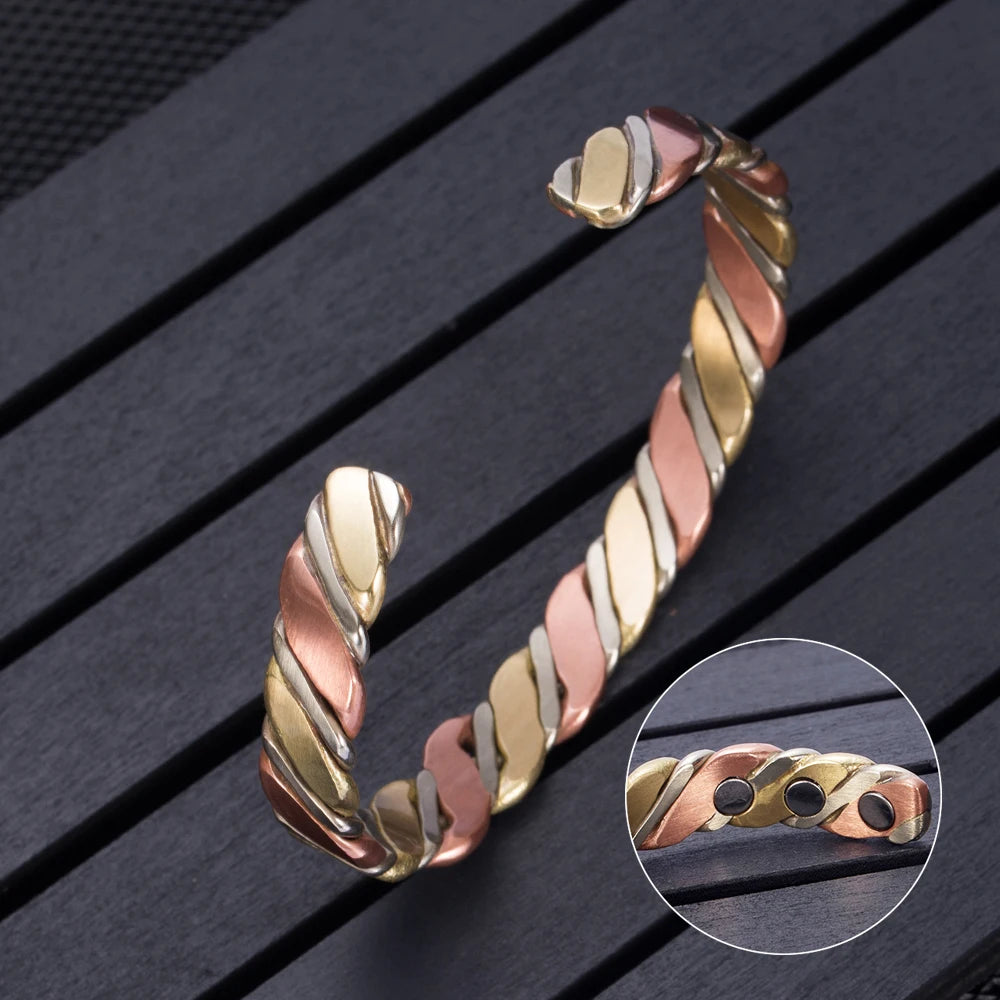 Vinterly Women’s Twisted Copper Magnetic Cuff Bracelet, Adjustable, Rose Gold Tone