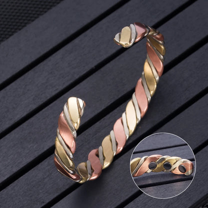 Vinterly Women’s Twisted Copper Magnetic Cuff Bracelet, Adjustable, Rose Gold Tone