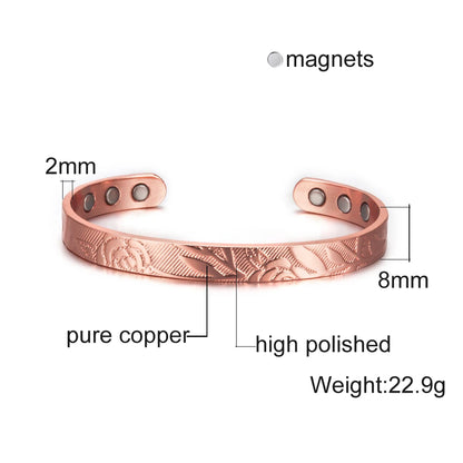 Women’s Pure Copper Magnetic Cuff Bracelet, Adjustable, 8.3mm Wide
