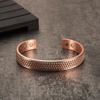 Vinterly Men’s Twisted Pure Copper Magnetic Cuff Bracelet, Adjustable, 12mm Wide