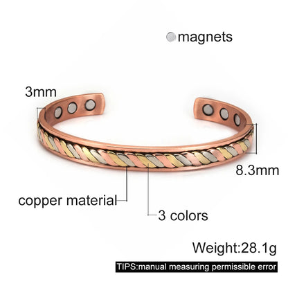 Women’s Pure Copper Magnetic Cuff Bracelet, Adjustable, 8.3mm Wide