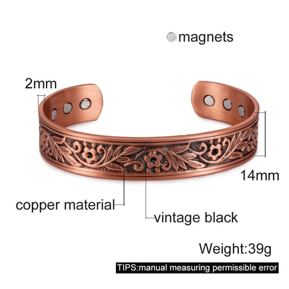 Vinterly Vintage Pure Copper Magnetic Cuff Bracelet, Adjustable for Men & Women