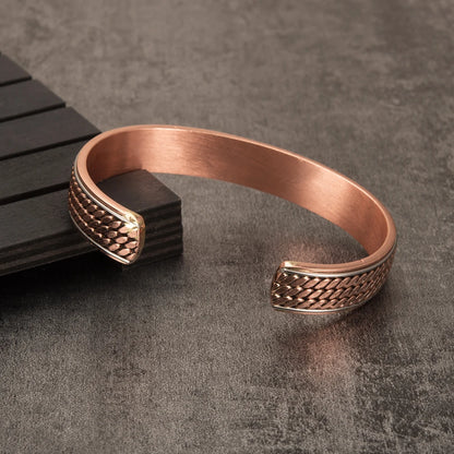 Vinterly Men’s Twisted Pure Copper Magnetic Cuff Bracelet, Adjustable, 12mm Wide