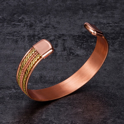 Women’s Twisted Pure Copper Magnetic Cuff Bracelet, Adjustable, 11mm Wide