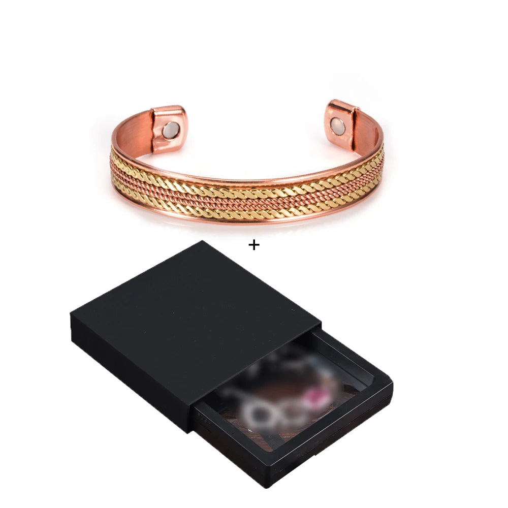 Women’s Twisted Pure Copper Magnetic Cuff Bracelet, Adjustable, 11mm Wide