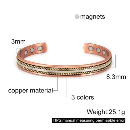 Women’s Pure Copper Magnetic Cuff Bracelet, Adjustable, 8.3mm Wide