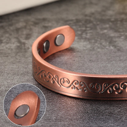 Women’s Pure Copper Magnetic Cuff Bracelet, Adjustable, 8.3mm Wide