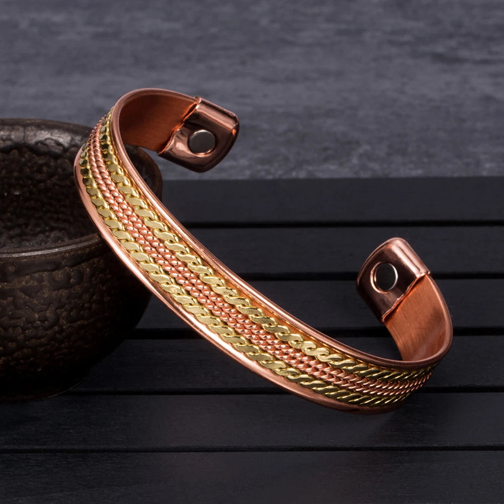 Women’s Twisted Pure Copper Magnetic Cuff Bracelet, Adjustable, 11mm Wide