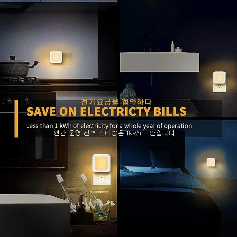 Mini LED Night Lights Plug in Light Dimmable Lamps Energy Saving Square Lamp Under Cabinet Light Kitchen Living Room Aisle WC