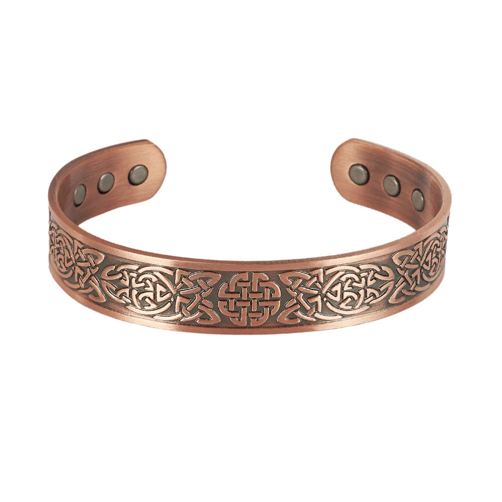 Vinterly Pure Copper Magnetic Cuff Bracelet with Viking Yggdrasil Design, Adjustable, 15mm Wide