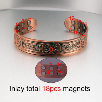 Vinterly Pure Copper Magnetic Cuff Bracelet with Viking Yggdrasil Design, Adjustable, 15mm Wide