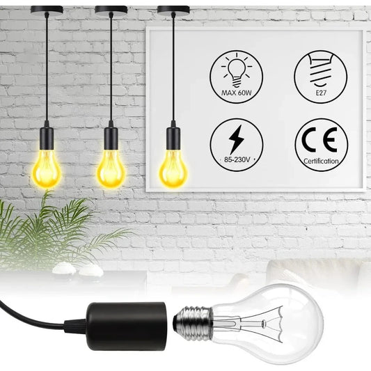 Pendant Light Fitting E27 Lamp Holder with 50/150CM Adjustable Cable Industrial Ceiling Pendant Fitting Black White Lamp Base