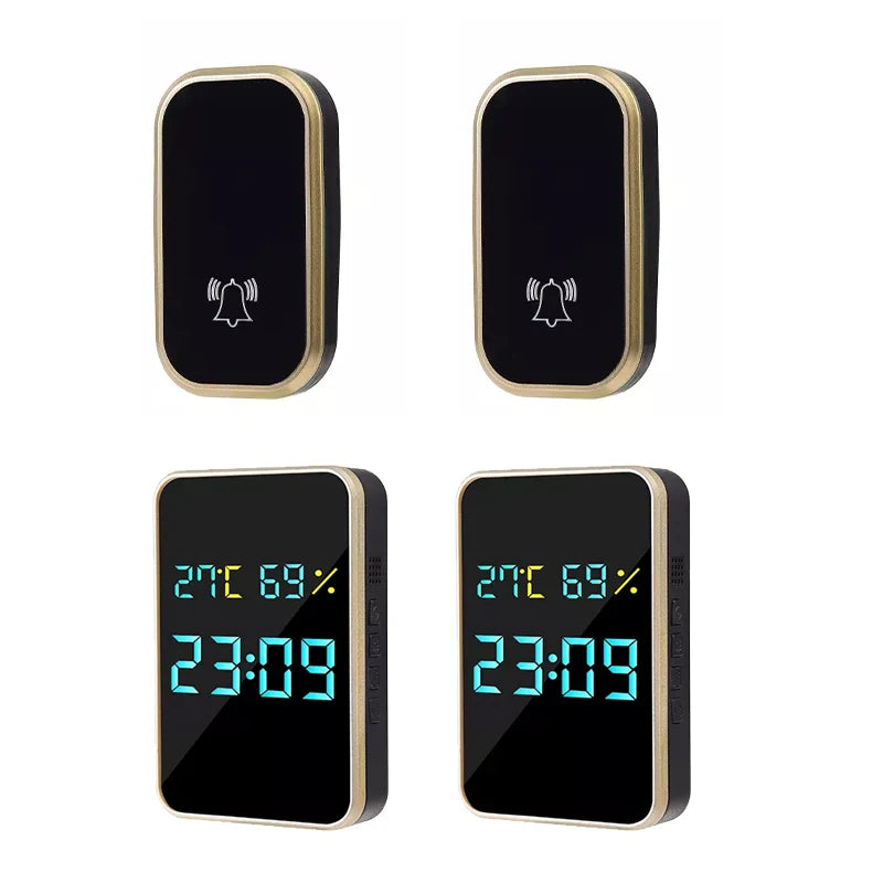 Wireless Doorbell No Battery Self Powered Door Bell Display Temperature Humidity Time 433mhz Home Outdoor Welcome Ring Chime