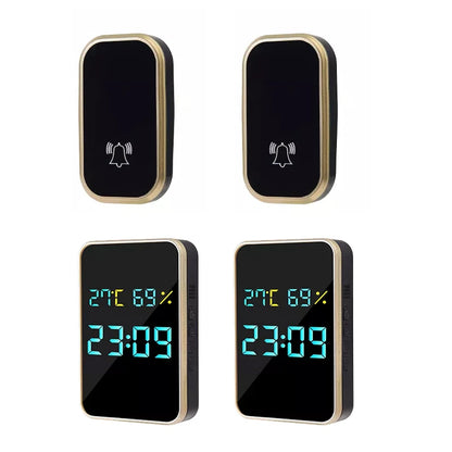 Wireless Doorbell No Battery Self Powered Door Bell Display Temperature Humidity Time 433mhz Home Outdoor Welcome Ring Chime