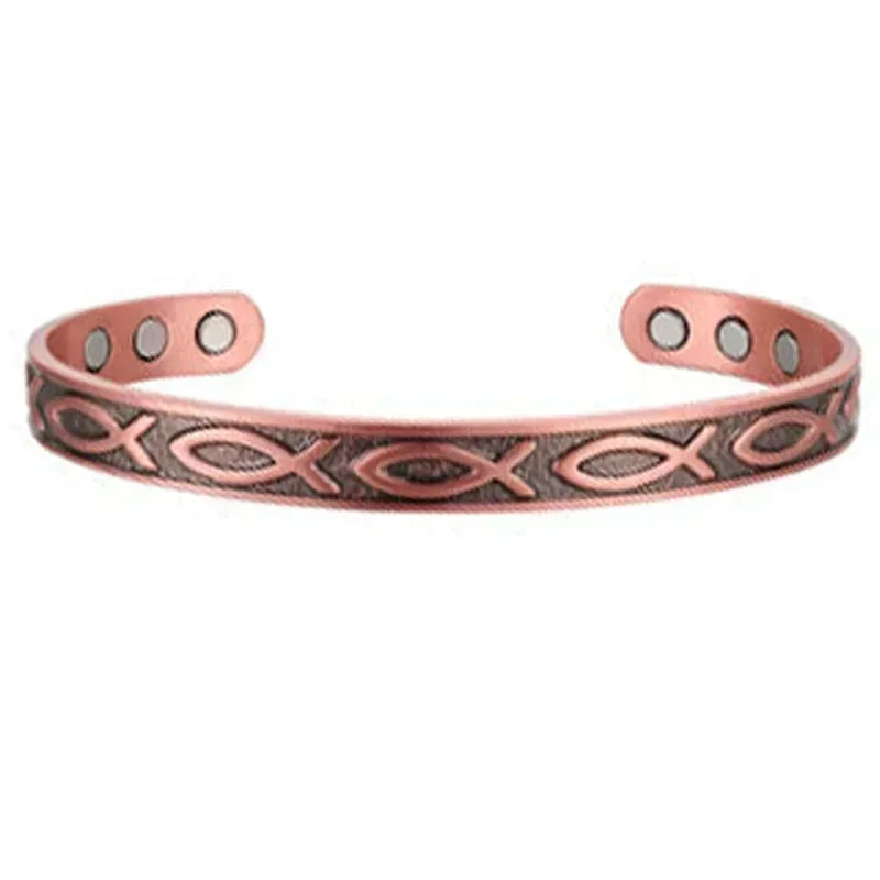 Pure Copper Magnetic Cuff Bracelet, Adjustable for Men & Women