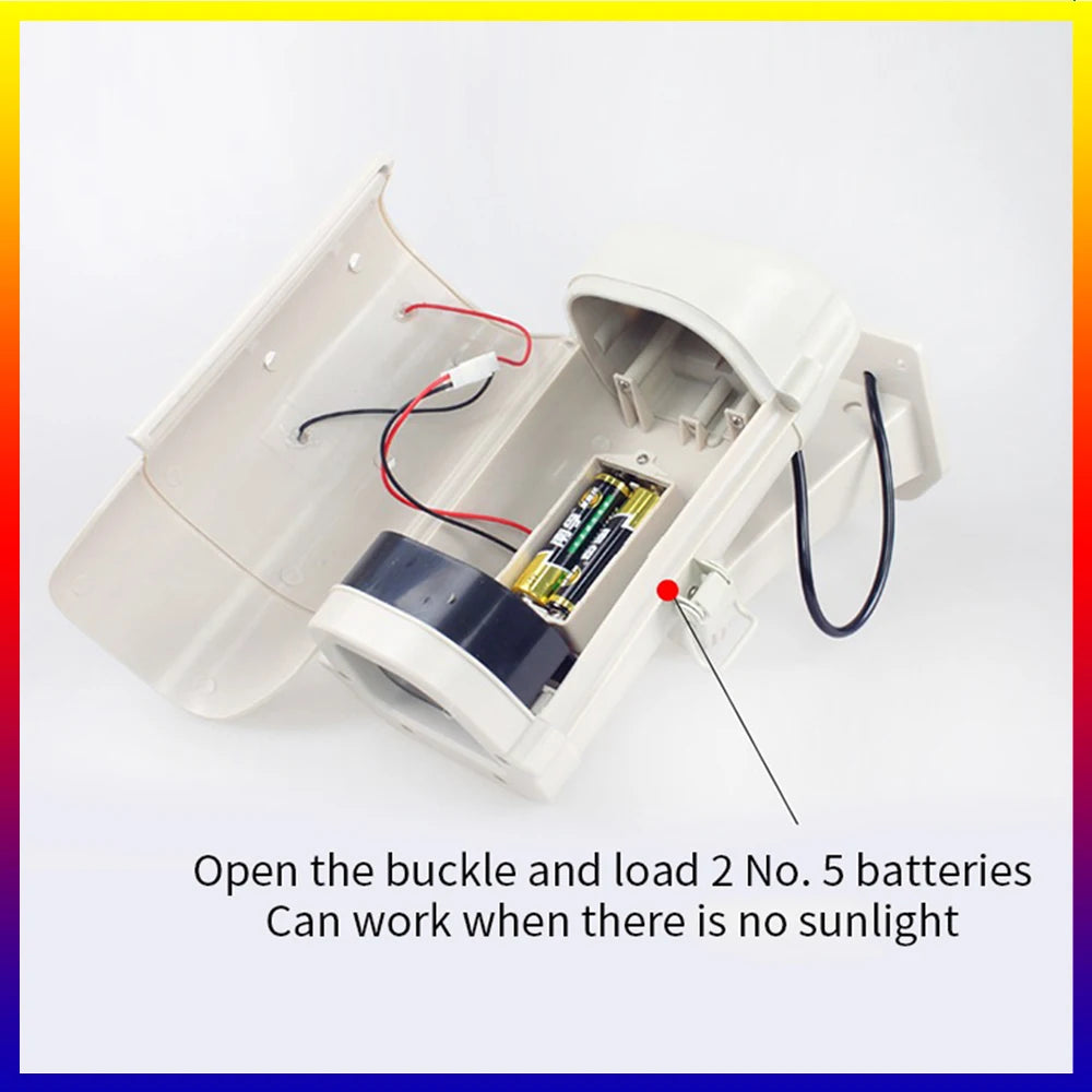 Solar-Powered Dummy Security Camera with Flashing Red LED, Waterproof
