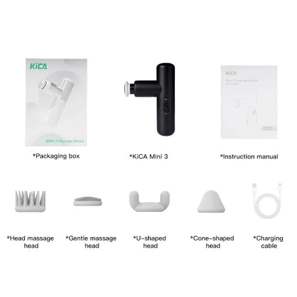 KiCA Mini 3 Lightweight Massage Gun with Stepless Speed Control & 4 Massage Heads