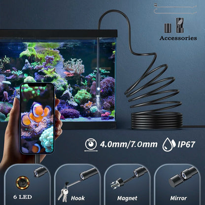 Endoscope Camera Android Type C PC 7MM USB Waterproof Borescope Camera for Car Scenarios 1-10m Car Inspection 6 Led Lights