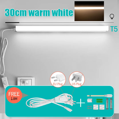LED Light Tube Direct Plug-in Light Tube 110V 220V LED Lamp Tube Desk Work Study Shop Garage Warehouse Kitchen Cabinet Lighting