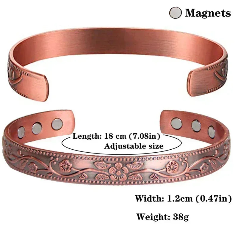 Pure Copper Magnetic Cuff Bracelet, Adjustable for Men & Women