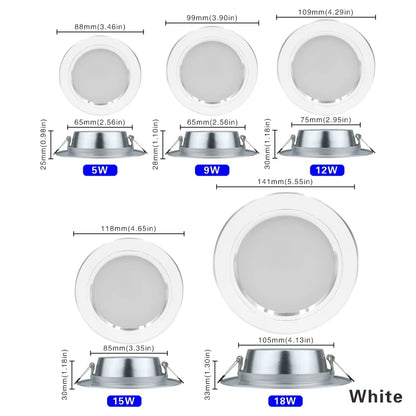 Led Downlights 220V Led Ceiling Light 5W 9W 12W Recessed Down Light Round Led Panel Light 15W 18W LED Spot Light Indoor Lighting